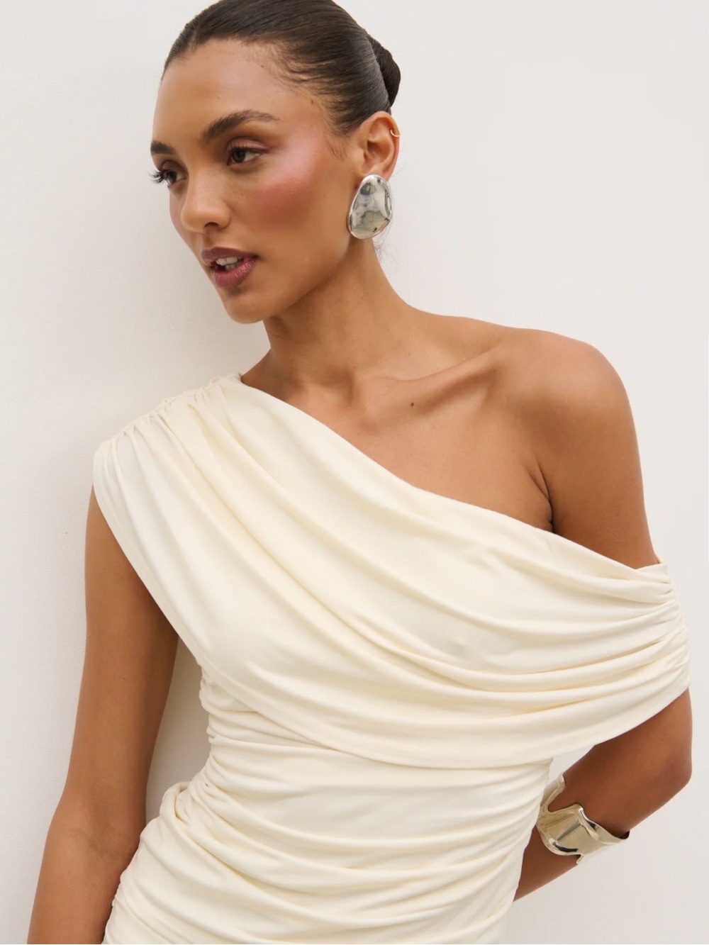 Lydia Ruched Off-Shoulder Cream Top - Picture 4 of 6